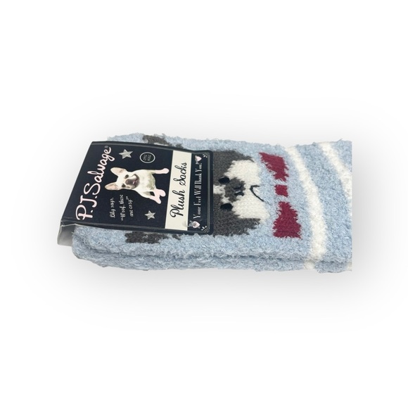new PJ Salvage 𖠌 Frenchie Dog Plush Super Soft Butter Socks 𖠌 Blue Stripe 𖠌 - Picture 7 of 14